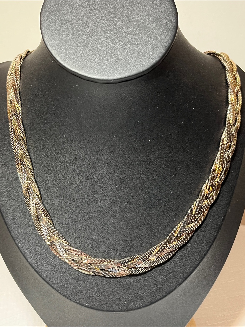 Vintage Tri-Color Braided Rope Necklace - Gold, Silver, Rose Gold